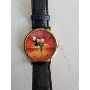 Disney Mickey Mouse Watch Needs Battery Untested Black Leather